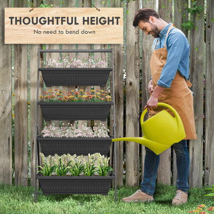 Outsunny Raised Garden Bed, 4 Tier Vertical Garden Planter Set, 4 Outdoor Planter Boxes with Stand, Self Draining Design Elevated Garden for Vegetable, Flowers & Herbs, Black image 5