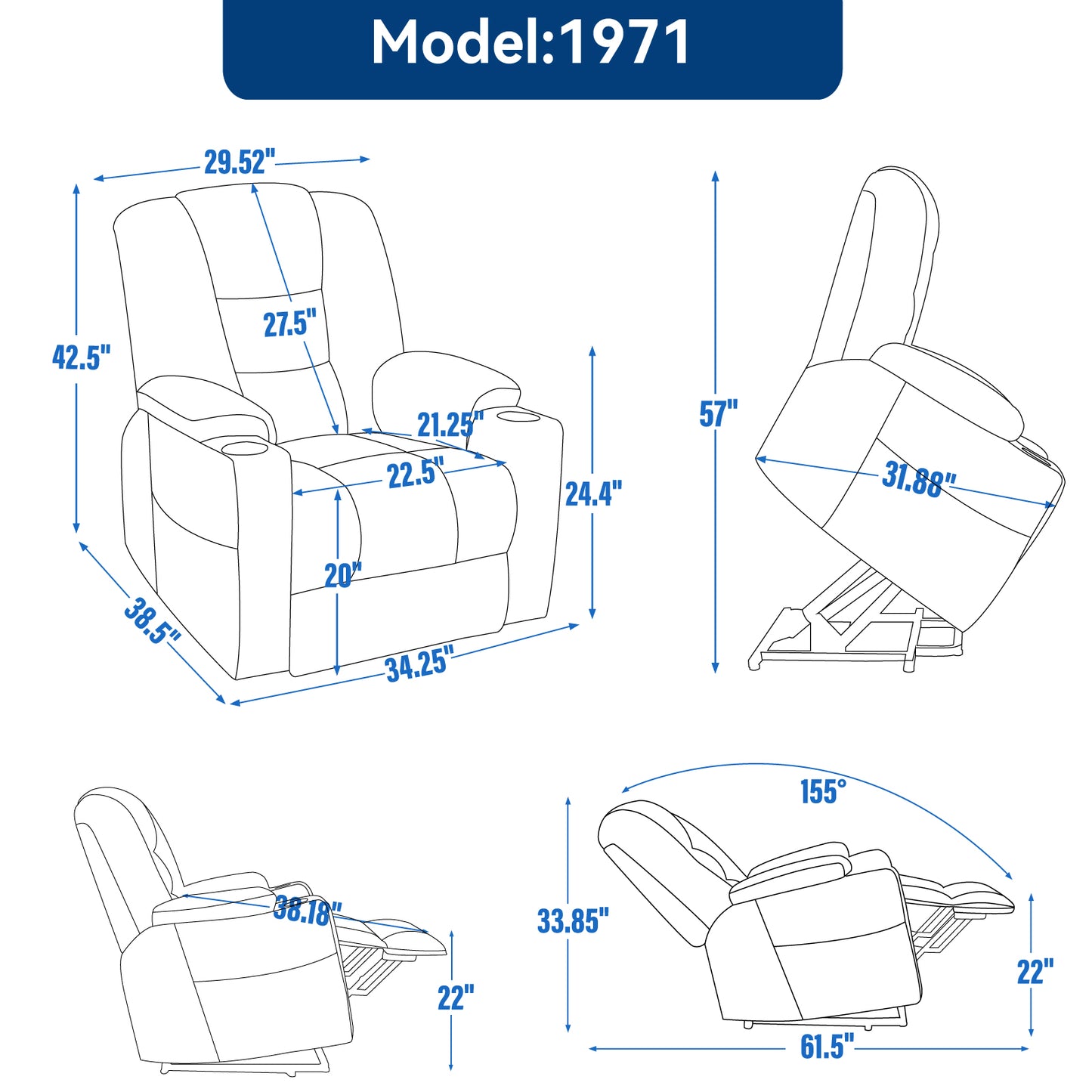 Power Lift Recliner Chair with Massage and Heat for Elderly, Overstuffed Wide Recliners, Heavy Duty Motion Mechanism with USB and Type C Ports, 2 Steel Cup Holders, Light Grey image 3
