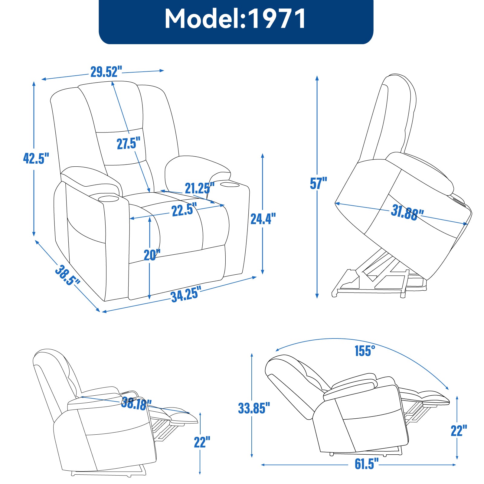 Power Lift Recliner Chair with Massage and Heat for Elderly, Overstuffed Wide Recliners, Heavy Duty Motion Mechanism with USB and Type C Ports, 2 Steel Cup Holders, Light Grey image 3