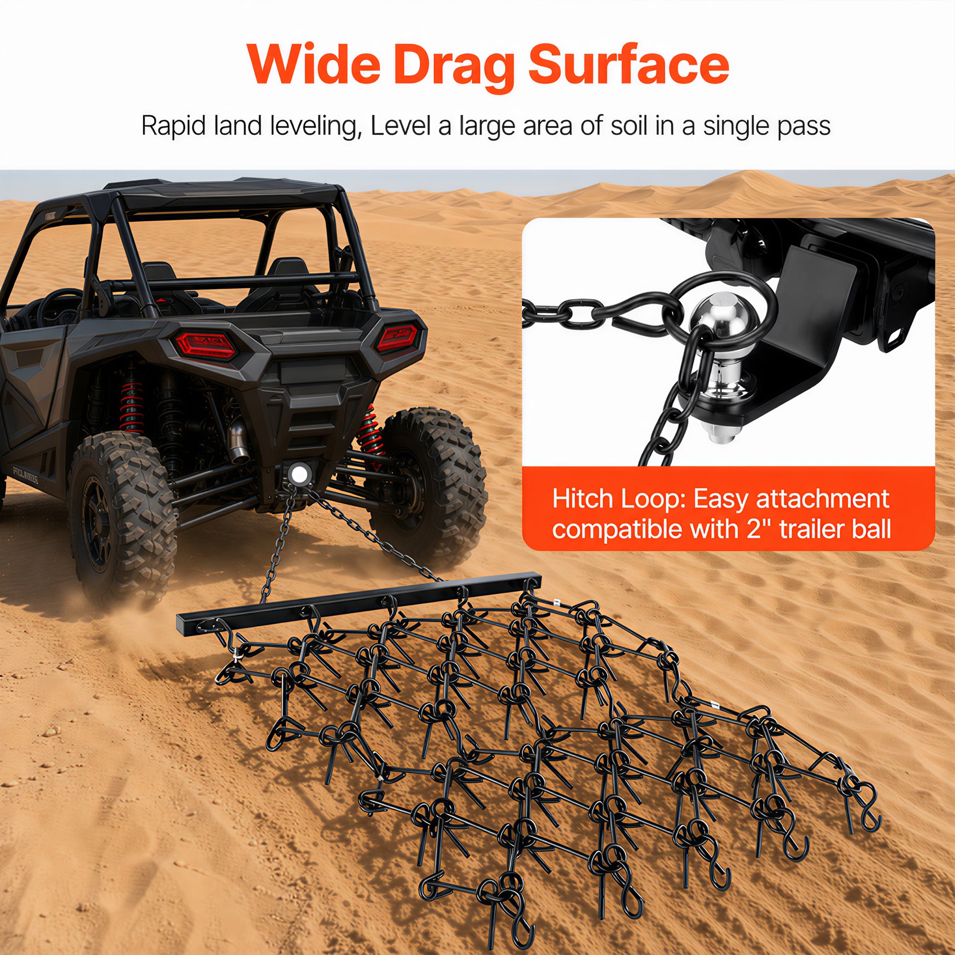 5FTX4.5FT Heavy-Duty Steel Drag Harrow,Field Leveling Chain Rake,Compatible with ATV UTV Compact Utility Tractors,Black Coated Durable Construction image 8