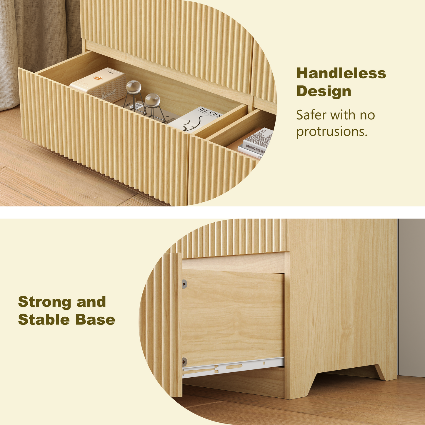 Modern Natural Wood 6 Drawer Dresser, Wave Panel Drawer Fronts, Storage Cabinet, Versatile Chest of Drawers for Bedroom, Living Room - Sleek & Spacious Home Storage Solution image 4