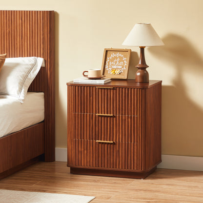 3 Drawers Nightstand Set of 2, 23.6'' Wide Modern Chest of Drawers Curved wave Design, Nightstand, Wood Drawer Organizer for Bedroom, Living Room, Hallway, Walnut,23.6''W x 15''D x 25.2''H. image 3