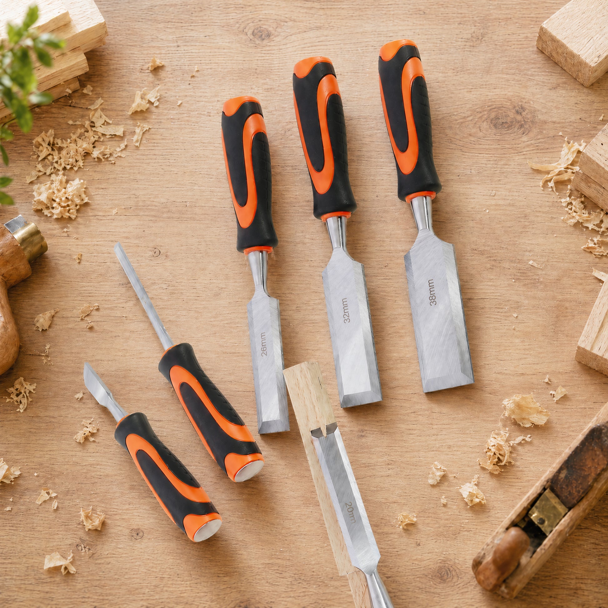 10Pcs Premium Wood Chisel Set – 6 Wood Chisels, 1 Honing Guide, 1 Sharpening Stone & 2 Carpenter Pencils,45# Carbon Steel Blades image 10