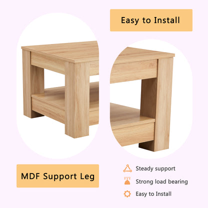 A modern and practical Natural Wood coffee table. The double layered coffee table is made of MDF material. Suitable for living room, bedroom, and study image 7