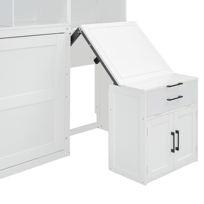 Twin Size Murphy Bed Wall Bed with Closet, Drawers & Desk-White(OLD SKU:LP000595AAK-2) image 8