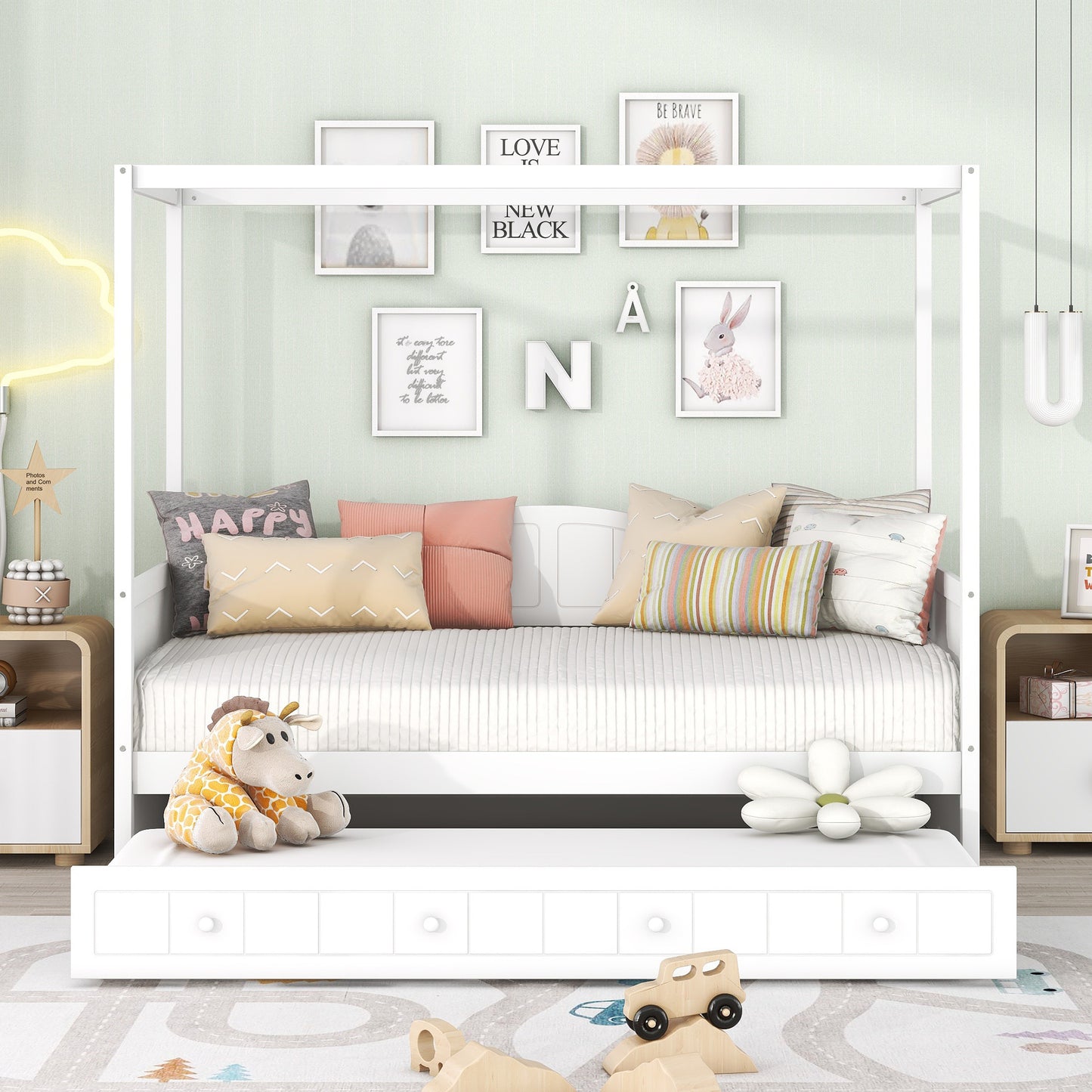 Twin Size Canopy Day Bed with twin size Trundle, White(Old SKU:N708P373423K) image 2