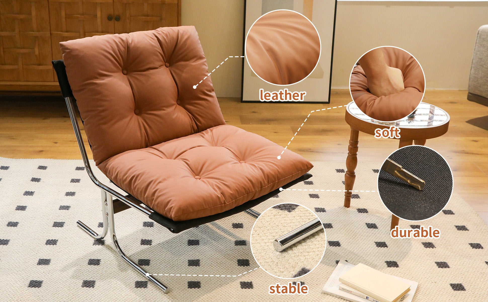 Leather Armchair, Modern Accent Chair High Back, Living Room Chairs with Metal Legs and Soft Padded, Sofa Chairs for Home Office,Bedroom,Dining Room (Brown-1pc) image 7