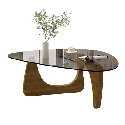 Modern Glass Coffee Table, 32.3" x 23" x 16" Mid Century Modern Coffee Table, Sleek Coffee Tables, Suitable for Bedroom Living Room Reception Office Tables,Walnut image 1