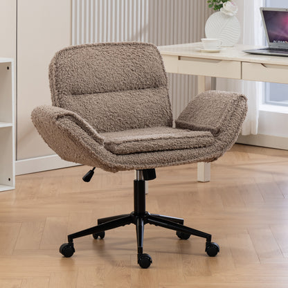 Criss Cross Chair with 5-Gear Adjustable Armrests & Wheels, Ergonomic Thickened Backrest Swivel Desk Chair for Home Office, Vanity, Bedroom and Living Room,brown Teddy fleece image 1