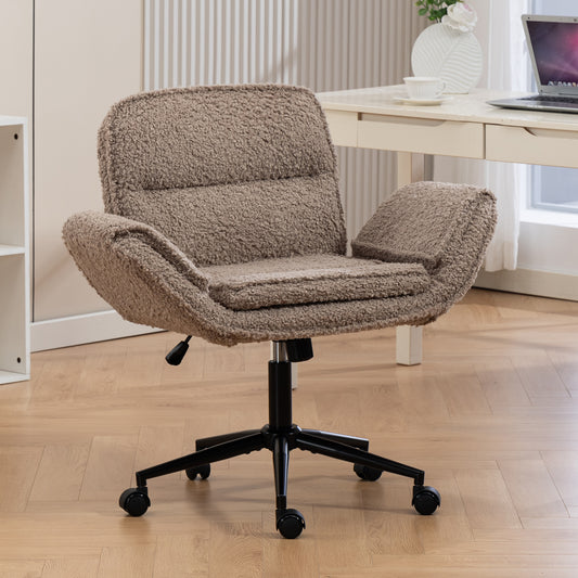 Criss Cross Chair with 5-Gear Adjustable Armrests & Wheels, Ergonomic Thickened Backrest Swivel Desk Chair for Home Office, Vanity, Bedroom and Living Room,brown Teddy fleece image 1