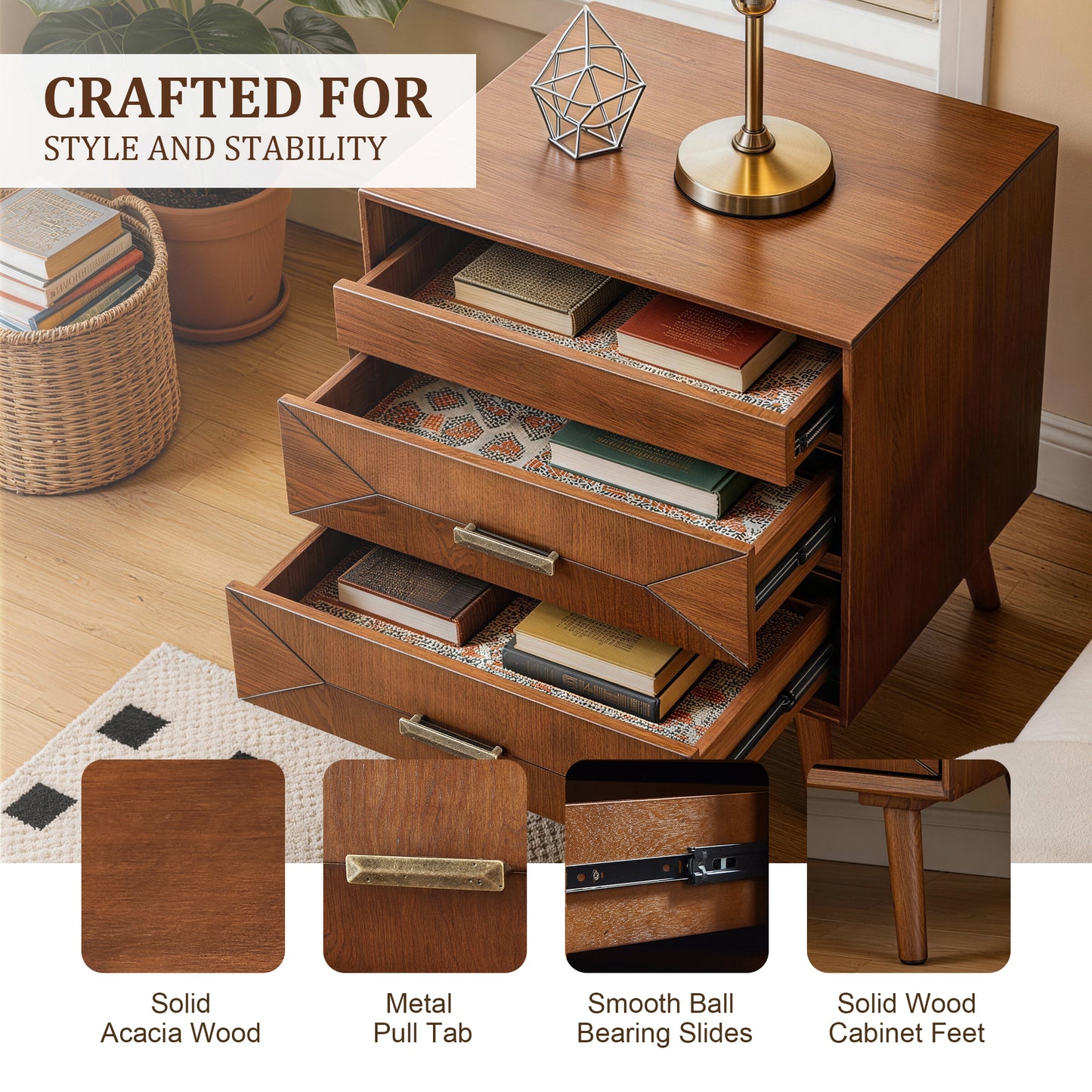 Nightstand with phone and tablet charging on top