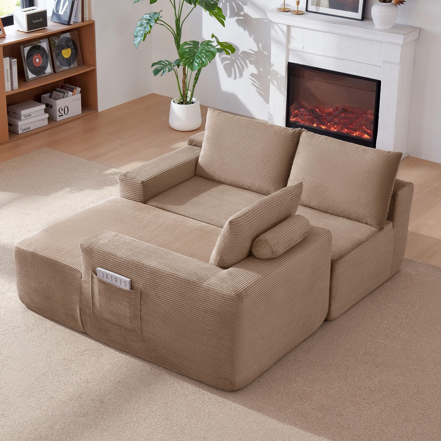 New96.9" Cloud Sectional Couch with L-Shape Chaise,Modern Modular Sofa with Deep Seat, Upholstered Couches for Living Room Bedroom,No Assembly Required, (Corduroy Fabric),Camel,Right image 2
