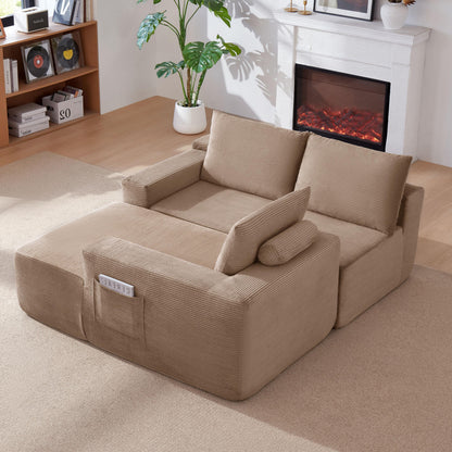 New96.9" Cloud Sectional Couch with L-Shape Chaise,Modern Modular Sofa with Deep Seat, Upholstered Couches for Living Room Bedroom,No Assembly Required, (Corduroy Fabric),Camel,Right image 2
