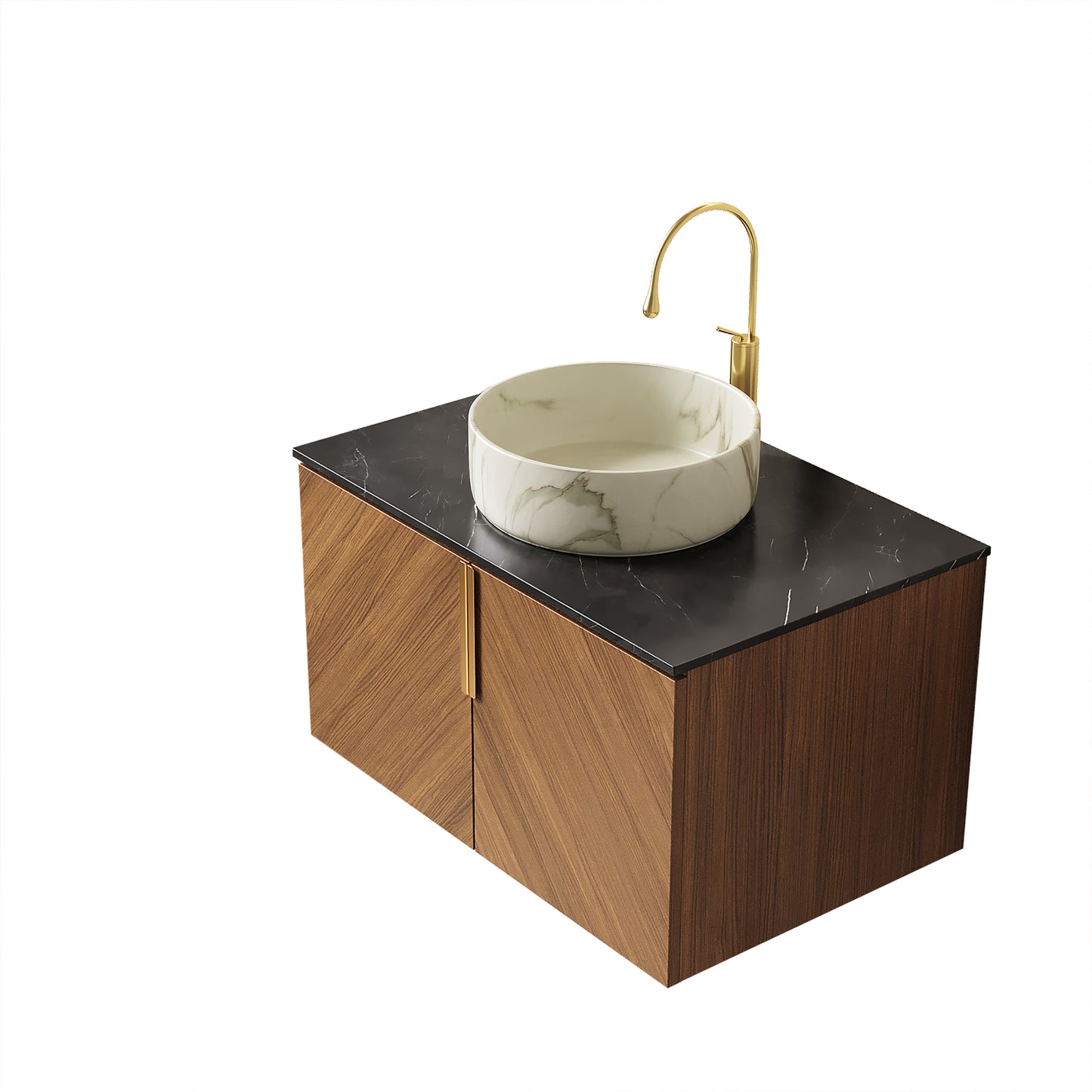 30" ARAI Black Sintered Stone with Stone Pattern Countertop and Brown Oak Cabinet, NO Basin, NO Faucet and Sink Cover image 5