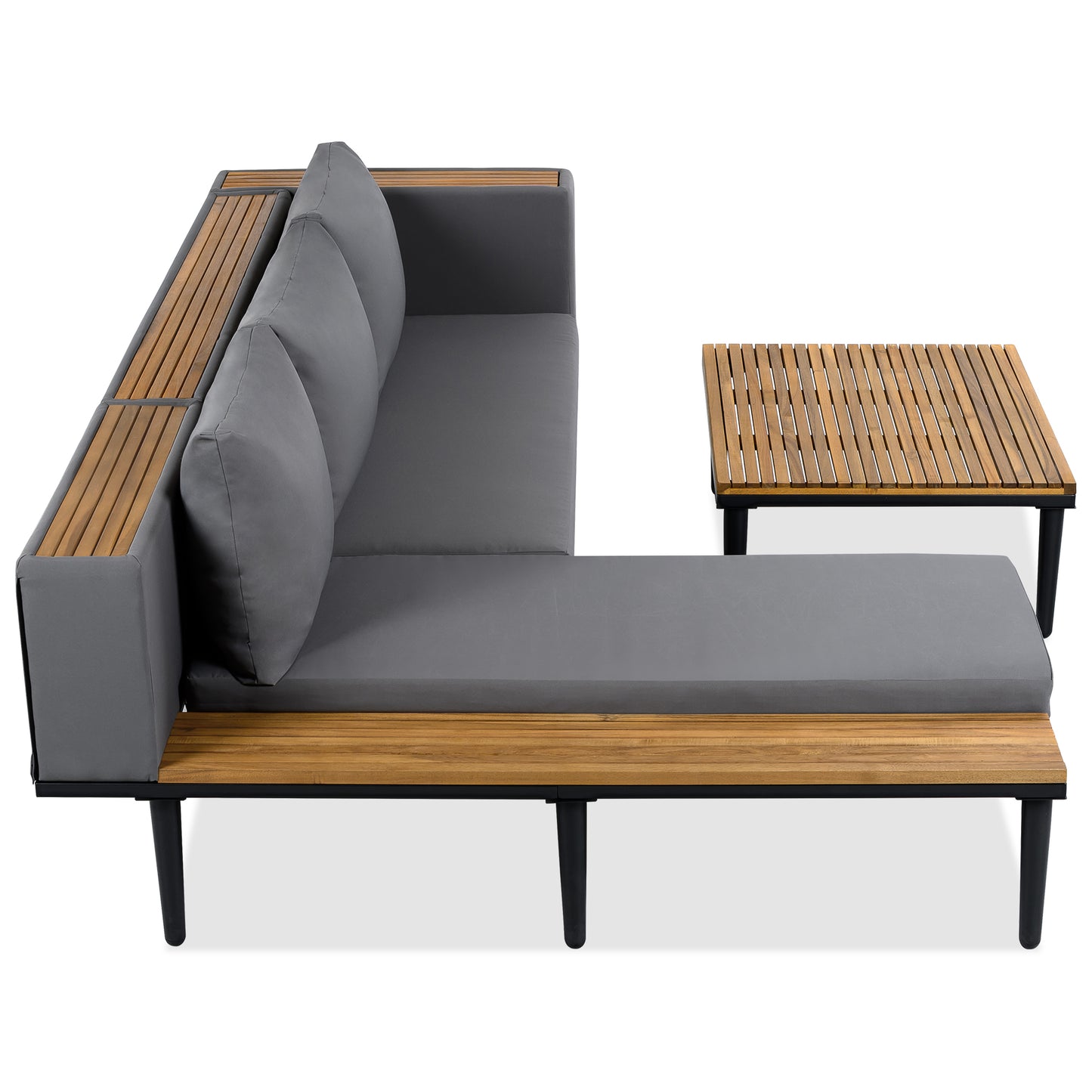 <Old SKU: N704G201251E> Luxury Patio Furniture Set with Removable Cushions and Coffee Table, L-Shaped Acacia Wood Sofa with Side table, Outdoor Conversation Sectional Sofa for Backyard, Porch, Gray image 8