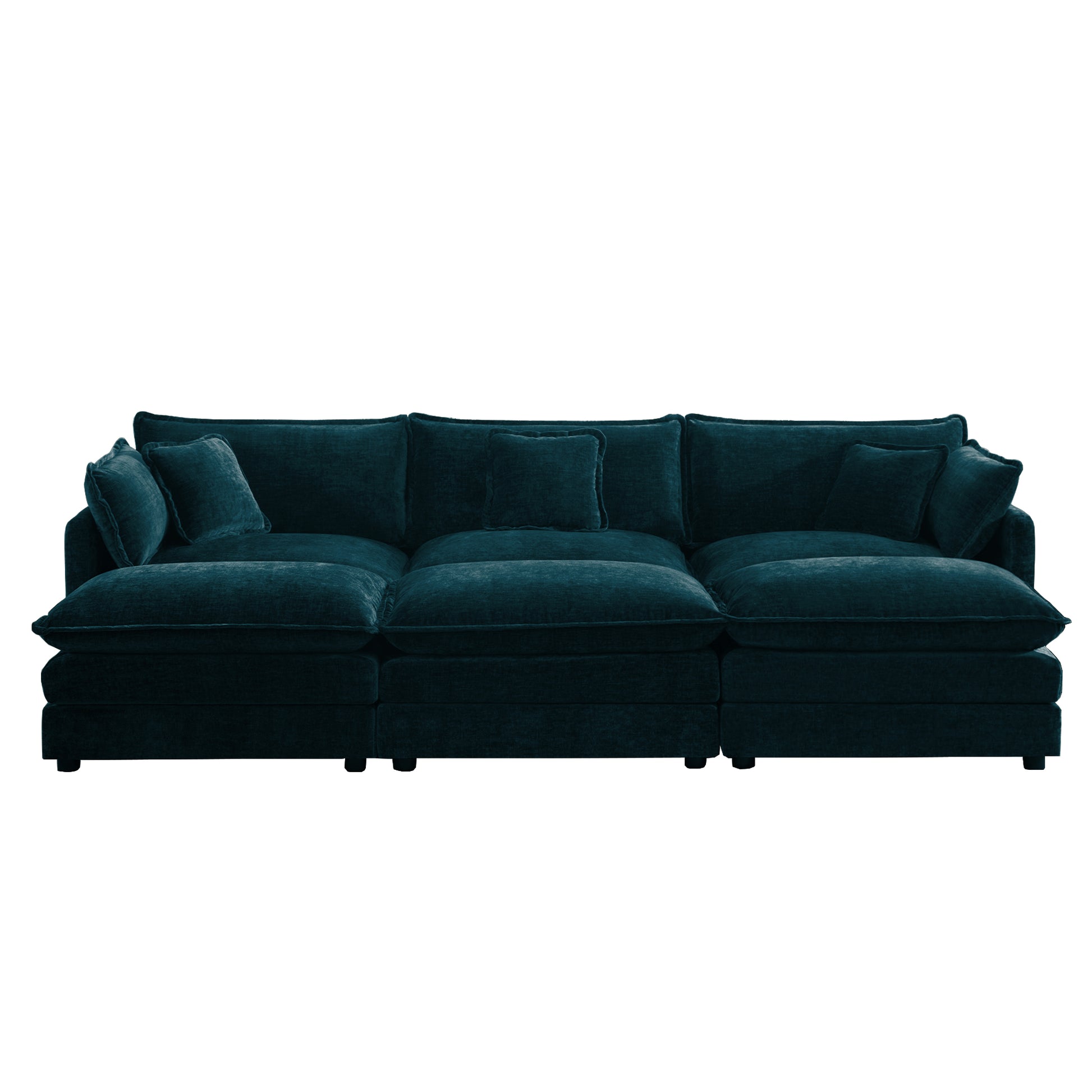 Mid-Century Modern Couch 3-Seater Sofa with 2 Armrest Pillows and 3 Toss Pillows, Couch for Living Room Blue Chenille image 4