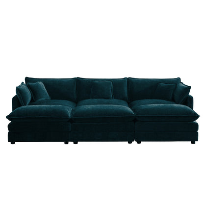 Mid-Century Modern Couch 3-Seater Sofa with 2 Armrest Pillows and 3 Toss Pillows, Couch for Living Room Blue Chenille image 4