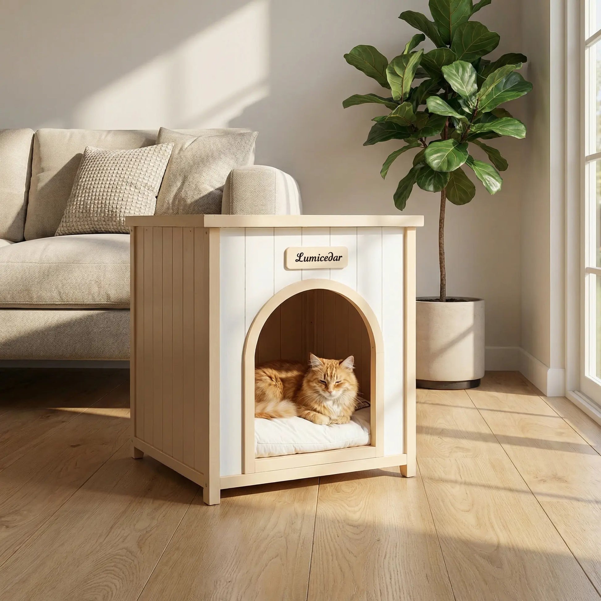 Modern Indoor Wooden Dog House with Removable Cushion – Solid Cedar Pet House for Small Dogs & Cats, Furniture-Grade Scandinavian Design image 10