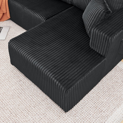 132" U Shaped Modular Sectional Sofa, Comfy Compressed Cloud Couch with Side Pockets, Modern Minimalist Corduroy Memory Foam Sleeper Sofa for Living Room, No Assembly Required,Black image 6