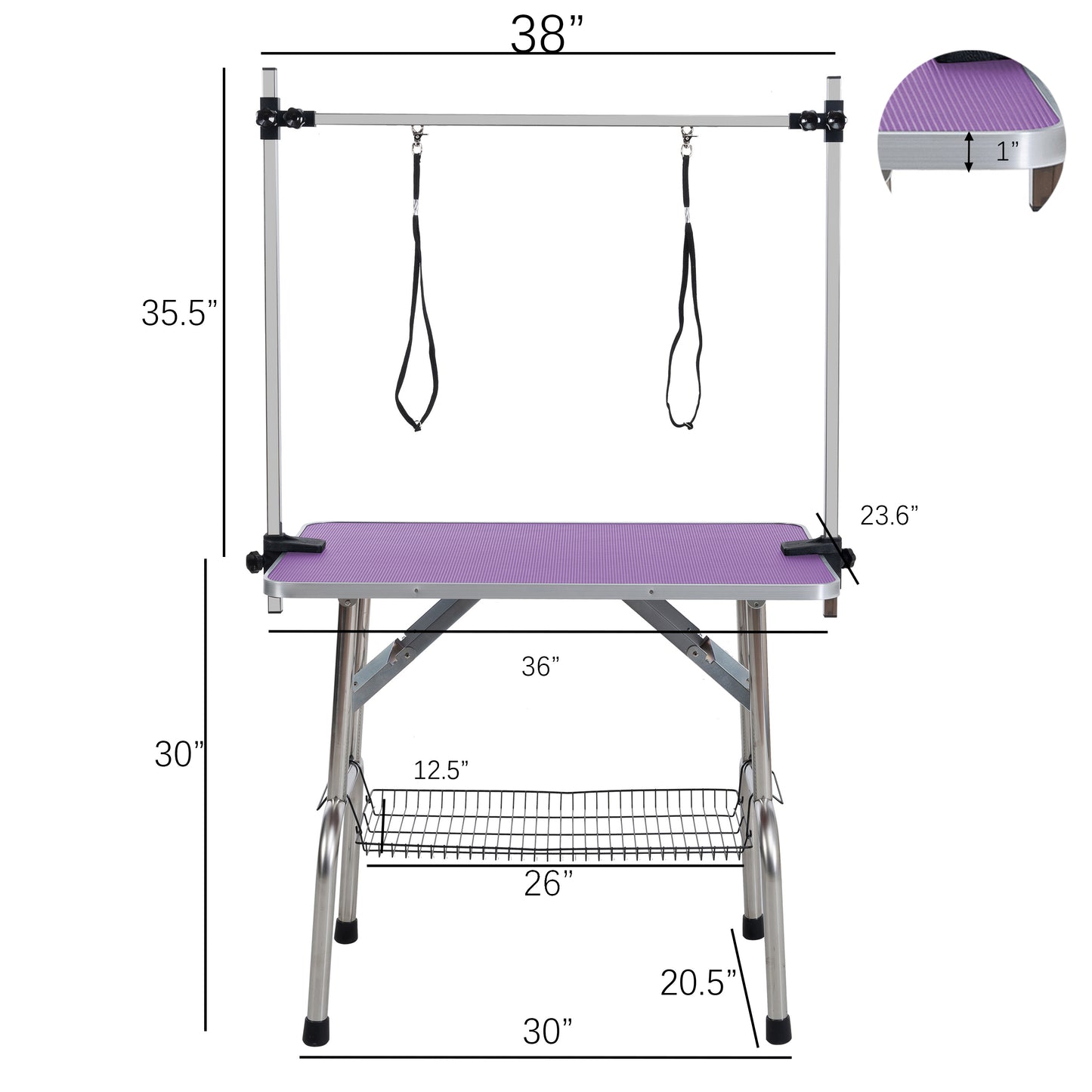 36" Folding Dog Pet Grooming Table Stainless Steel Frame Rubber Mat on Board with Adjustable Arm and Clamps pet dog Cat Grooming Table (PURPLE COLOR) image 2
