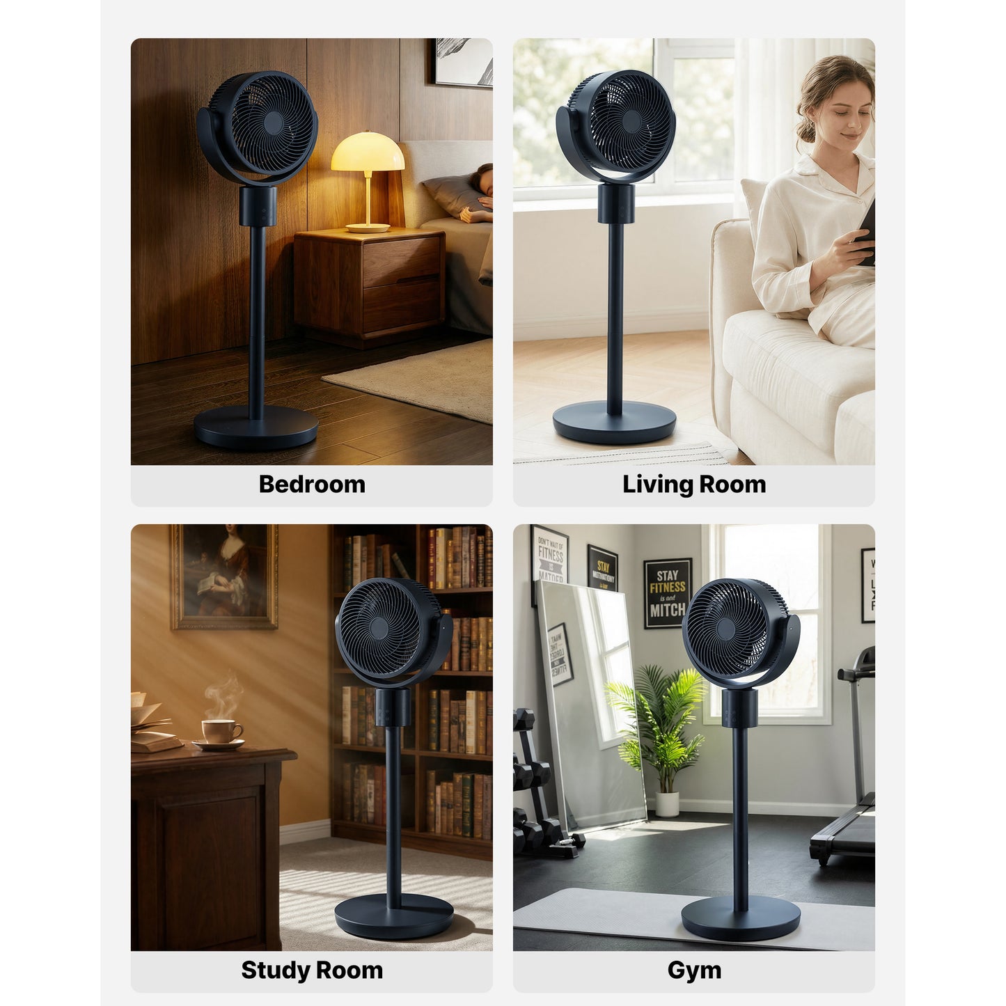 7-Inch Pedestal Fan, Oscillating Standing Floor Fan with DC Motor, Remote Control, 12 Speeds & 3 Modes, 15H Timer, Adjustable Height, Quiet for Home, Bedroom, Living Room, Study Room, Blue Gray image 2