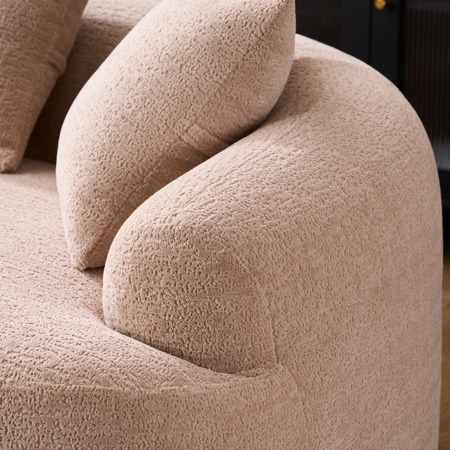 Old Sku: W2231P292607 Compression Loveseat Sofa, Curved Modern Styles Sofa for Small Spaces & Apartments, 30D Chenille No-Assembly,3 Throw Pillows. Warm Beige. image 10