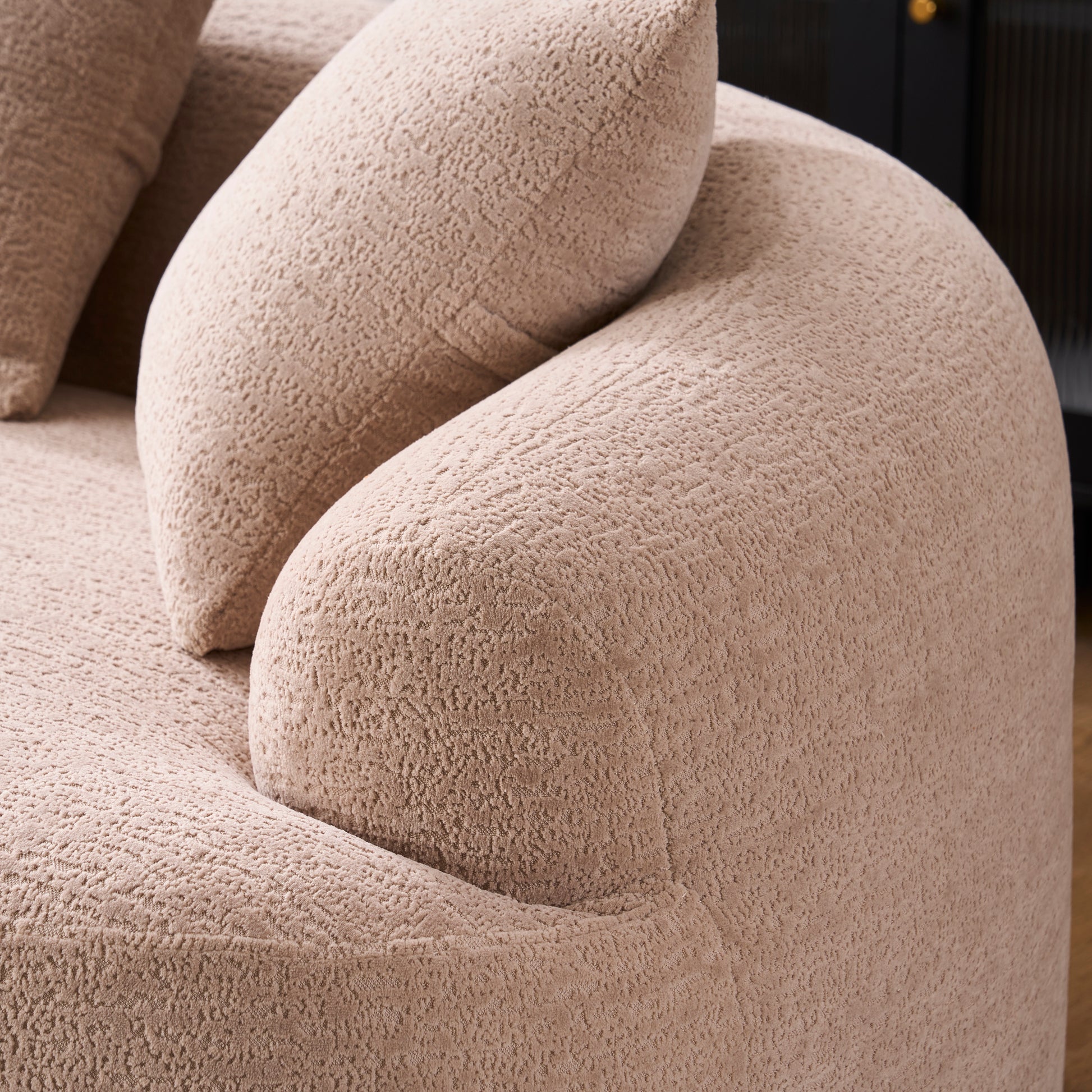Old Sku: W2231P292607 Compression Loveseat Sofa, Curved Modern Styles Sofa for Small Spaces & Apartments, 30D Chenille No-Assembly,3 Throw Pillows. Warm Beige. image 10