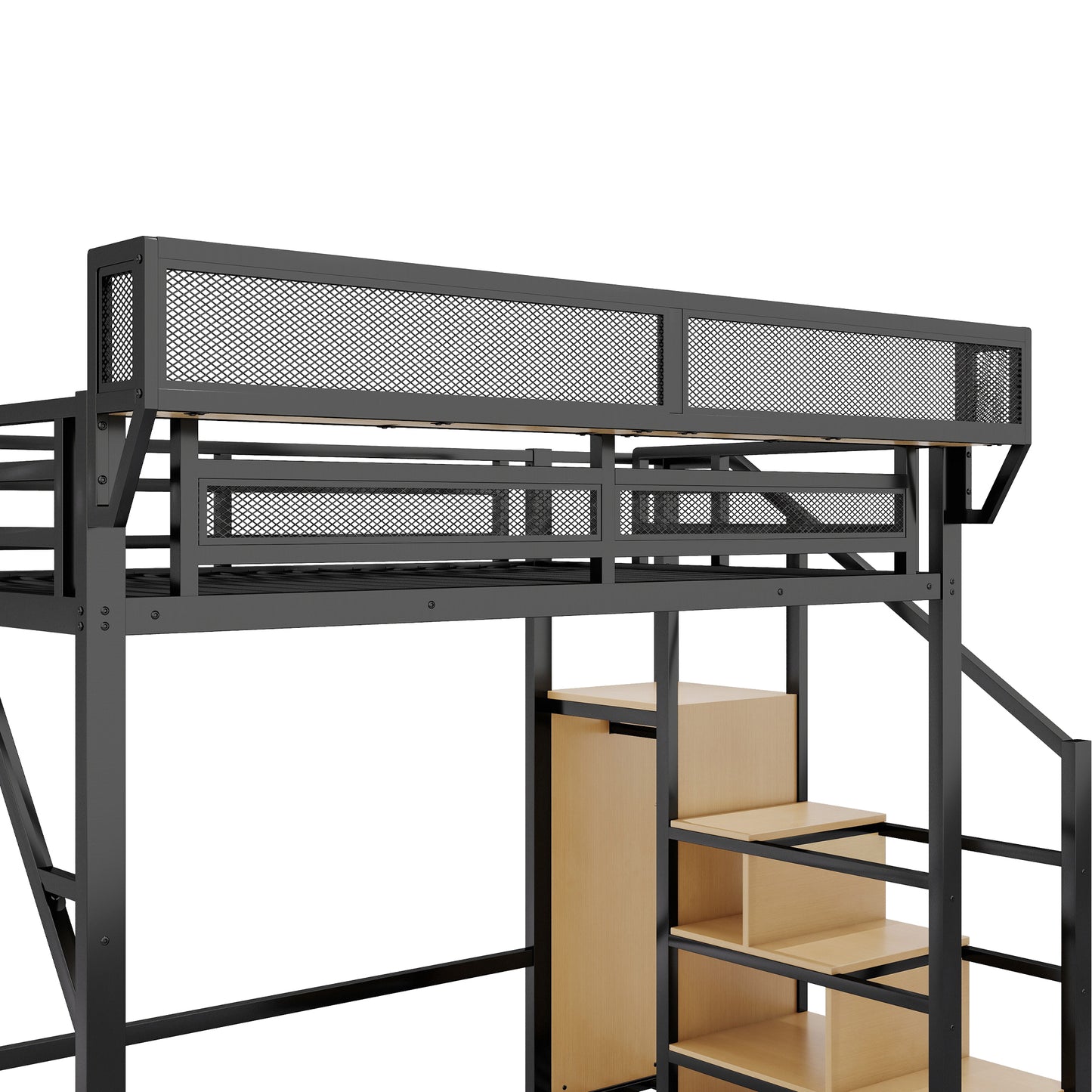 Full Size Loft Bed with Stairs, Metal Full Loft Bed with Storage Shelves, High Loft Bed with Wardrobe for Kids Teens, Black(Old SKU W2580S00029) Patent Products image 11