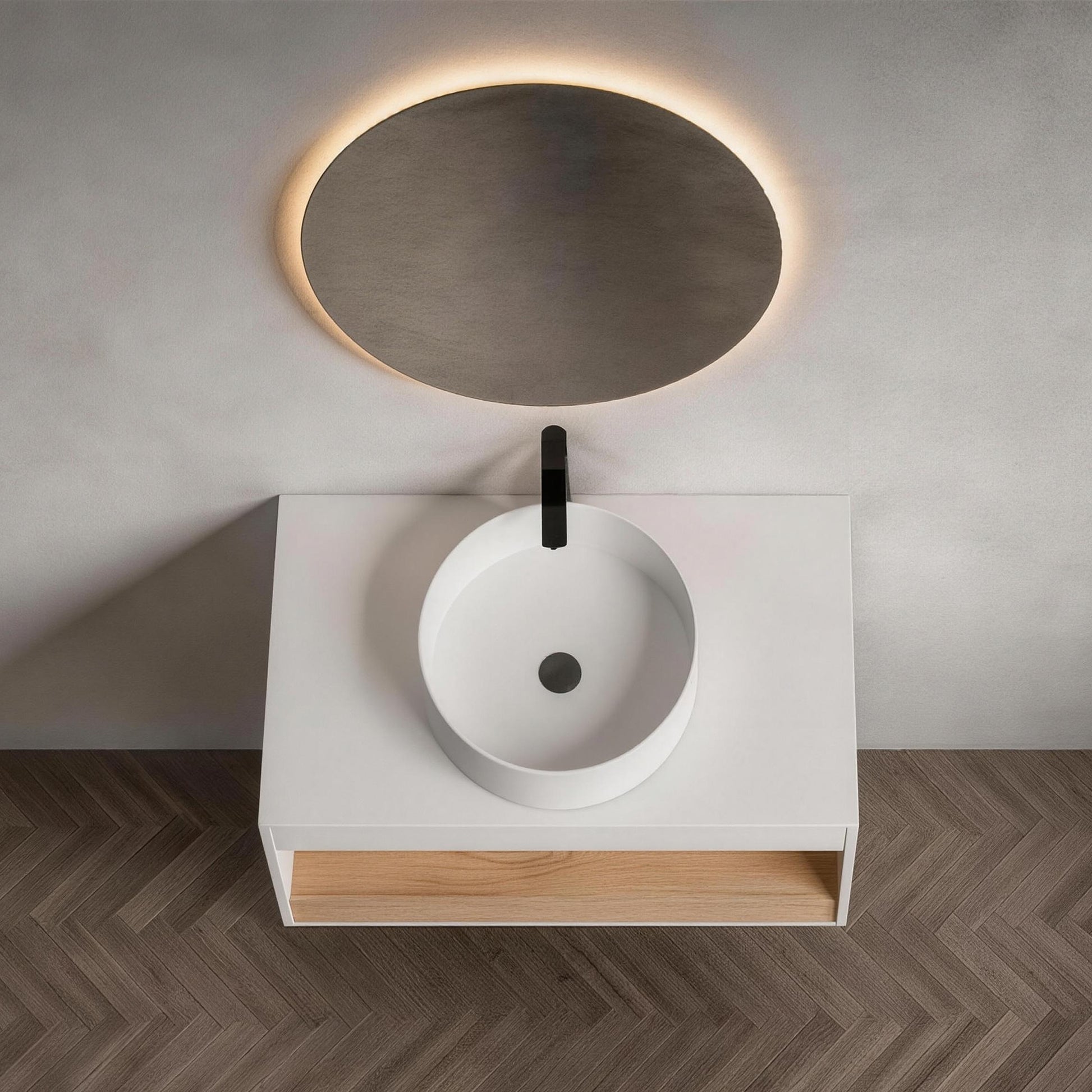 36" Floating Bathroom Vanity with Glossy White Round Vessel Sink, Wall-Mounted Vanity with Open Shelf Storage, White Finish with Durable Countertop, Space-Saving Modern Design (Ships in 2 Boxes) image 2