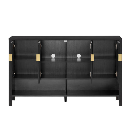 U_STYLE 55.1''Storage Sideboard with 4-Doors,Multi Functional Buffet with Open Shelf and 2-Tiers Adjustable Shelves,Modern Cabinet with Double Hooks,Suitable for Living Room, Hallway, Dining,Office. image 4