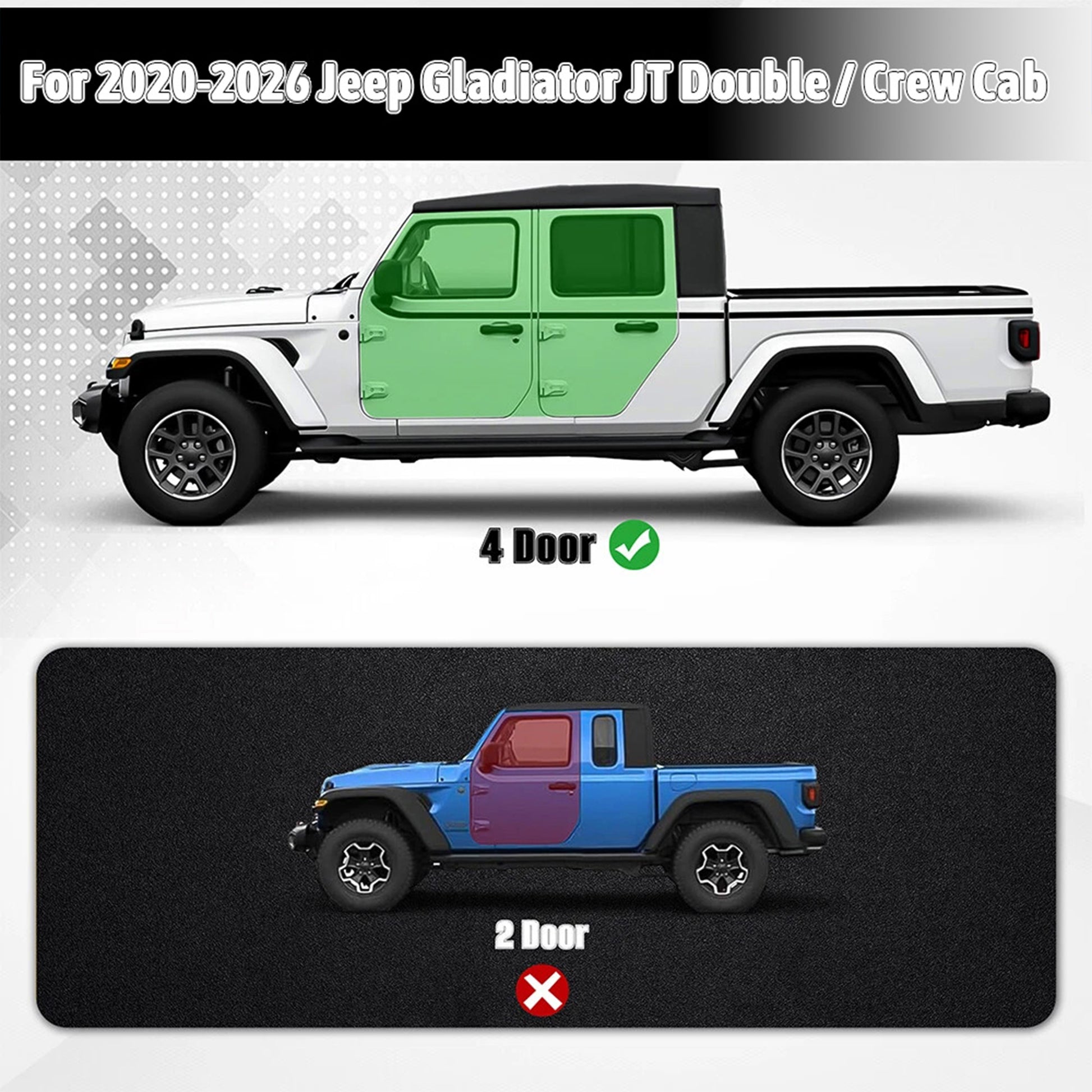 Two-Color 6 Running Boards For 2020-2026 Jeep Gladiator JT 4 Door,Side Steps image 8