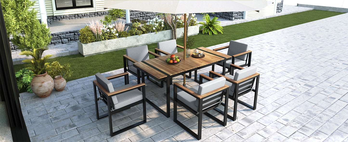 7 Pieces Outdoor Dining Set Patio Dining Table and Chair Set with and Removable Cushions for Patio, Backyard, Garden, Grey image 10