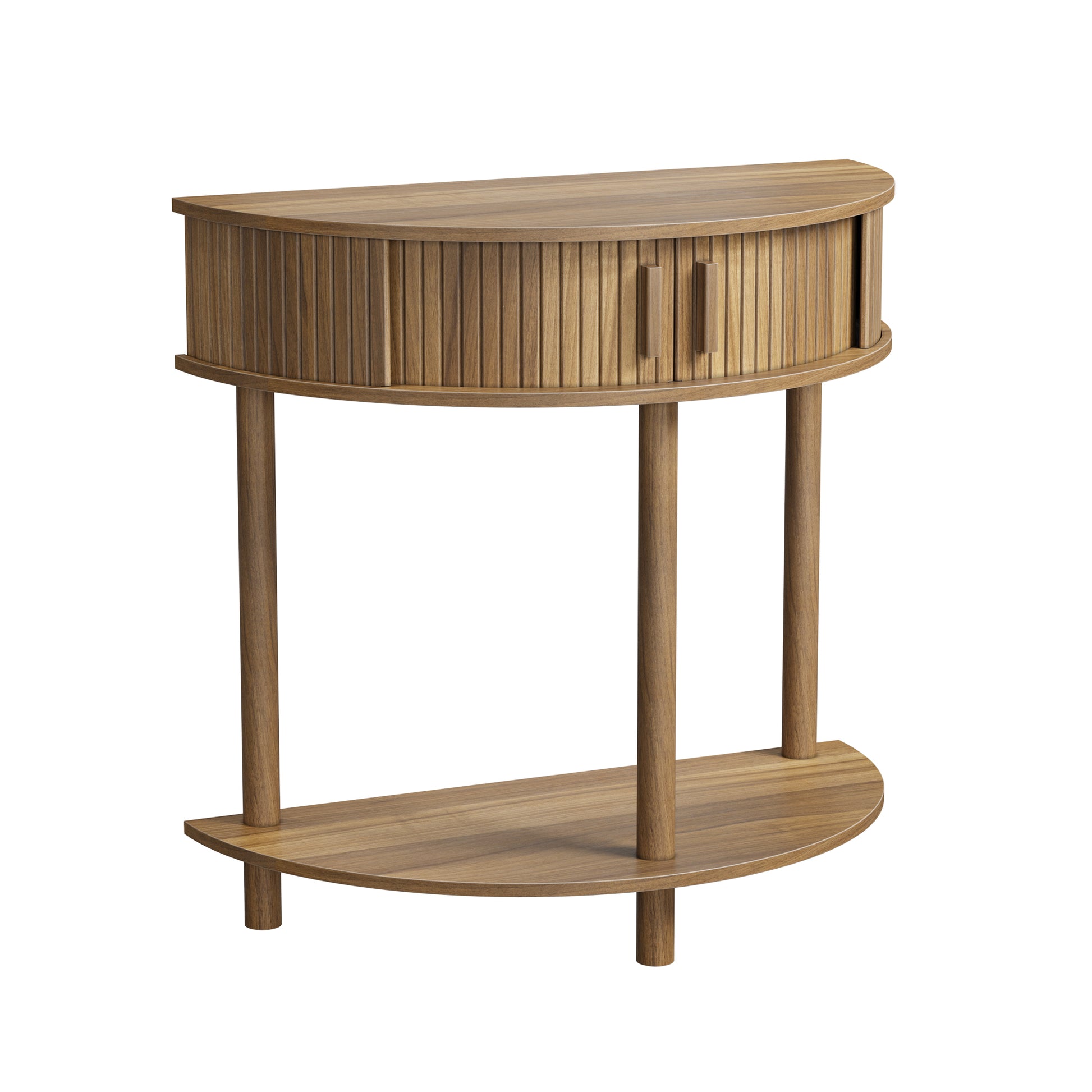 31.5-Inch Grooved Half-Moon Console Table, Farmhouse Sofa Table Behind Couch, Modern Entryway Table, Decorative Table for Living Room, Hallway, Entryway or Foyer Narrow Entry, Walnut image 12