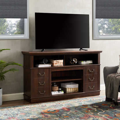 Retro TV Stand with Storage for TVs up to 65'', Mid Century Modern TV Stand & Entertainment Center with Shelf,TV Stand for Media,TV Console Table for Living Room Espresso 60"W*15.75"D*34.25"H image 4