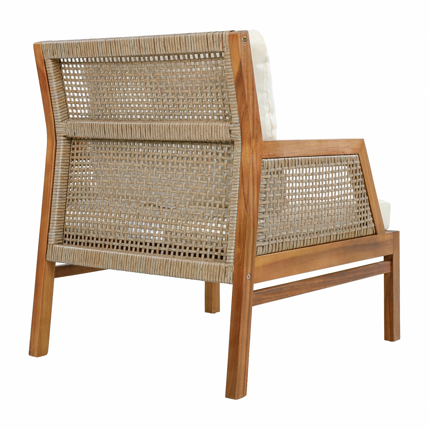 2 Piece Acacia Wood Patio Furniture Club Chair, Set of 2 Outdoor Wicker Armchair, Deep Seating with Soft Cushions for Porch, Garden, Backyard, Balcony, Teak & Mix Brown & Cream image 8
