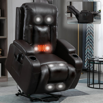 Infinite Position Up to 350 LBS Power Lift Recliner Chair for Elderly, Heavy Duty Motion Mechanism with 8-Point Vibration Massage and Lumbar Heating, USB Charging Port, Cup Holders, Brown image 12