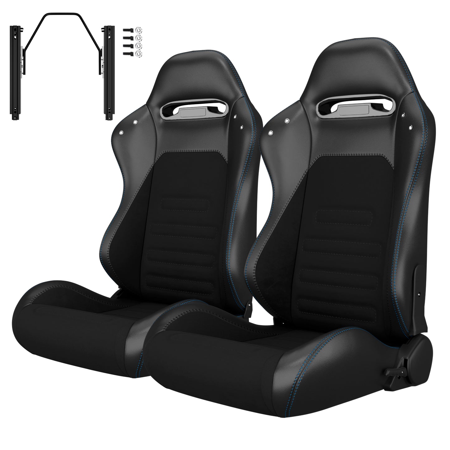 2PC Universal Racing Seats Stitch PVC Leather Reclinable Carbon Look Leather Black With Adjustor Slider(Not Including Seat Bracket) 1 box of 2 pieces image 1