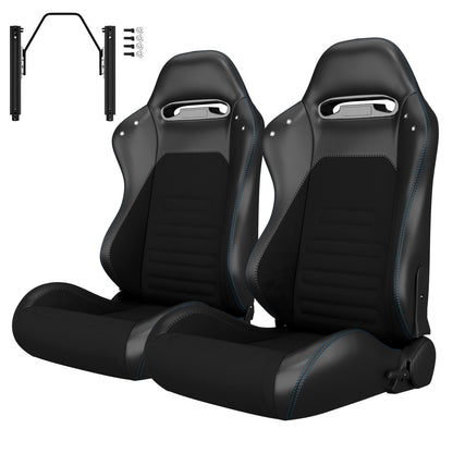 2PC Universal Racing Seats Stitch PVC Leather Reclinable Carbon Look Leather Black With Adjustor Slider(Not Including Seat Bracket) 1 box of 2 pieces image 1