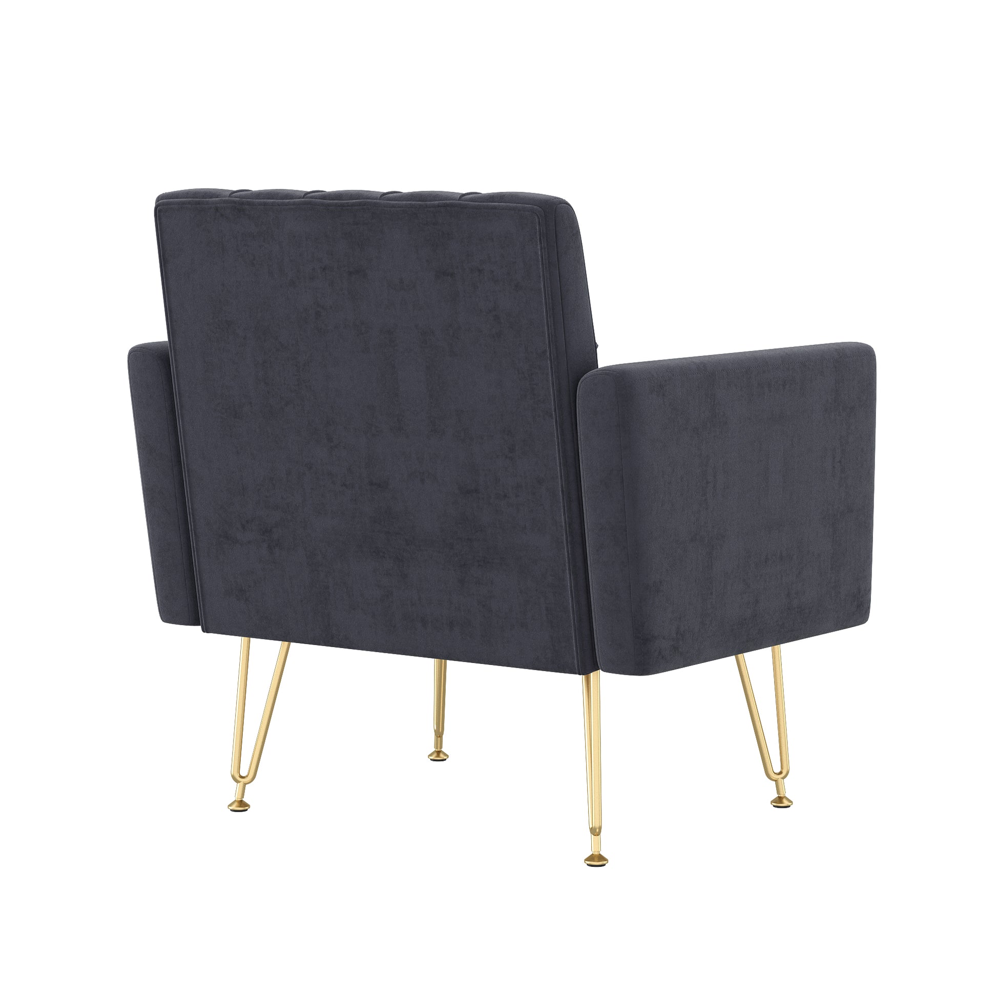 Velvet Armchair Single Sofa Modern Tufted Upholstered Side Reading Chairs with Arm and Gold Metal Leg for Living Room Bedroom (Black) image 4