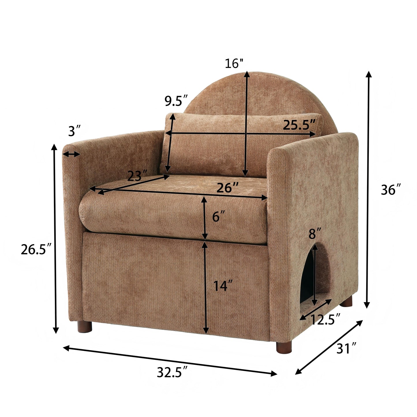 Coffee Pet Friendly Accent Chair with Hidden Pet Nook, Acacia Wood Legs, 220lbs Weight Capacity, Modern Upholstered Armchair for Living Room image 2