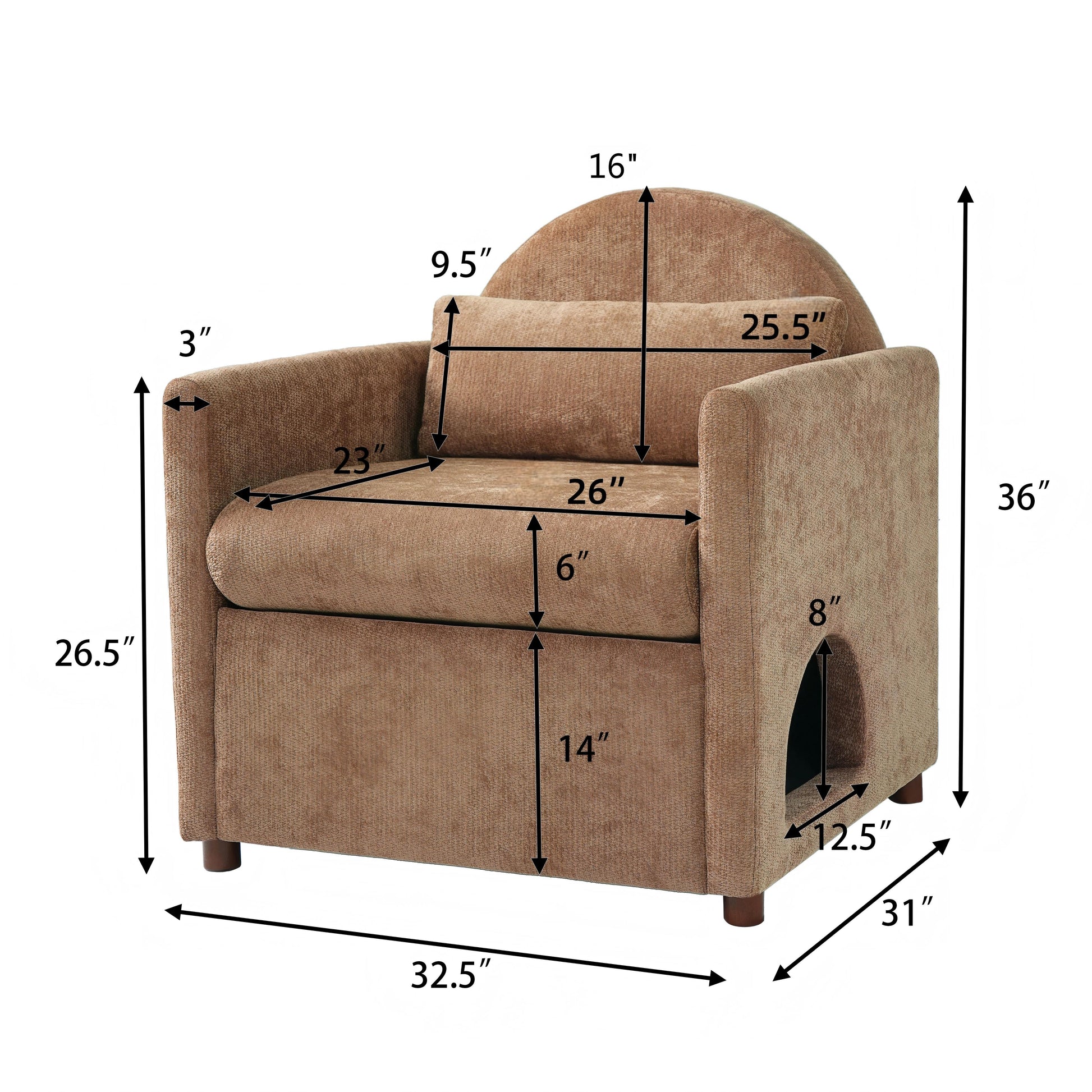 Coffee Pet Friendly Accent Chair with Hidden Pet Nook, Acacia Wood Legs, 220lbs Weight Capacity, Modern Upholstered Armchair for Living Room image 2
