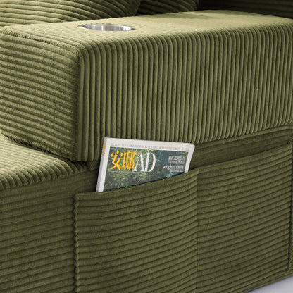 Luxurious Plush Corduroy Chaise Lounge with 3 Pillows, Convertible Sofa Bed with Storage Pocket, Frameless Design & Compression Foam for Small Spaces image 12