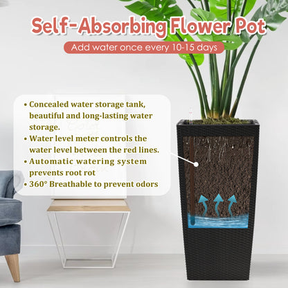 30 in Tall Large Flower Pots Planter with Self-Watering Drainage Holes&Inner Trays Indoor Outdoor Plant Pot with Drain Holes, Water Level Monitor,Inner Bucket for Garden, Patio, Porch, Backyard, Black image 2