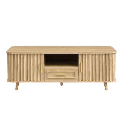 Mid-Century Modern Coffee Table with Storage: Natural Wood Finish, 2 Doors & 1 Drawer, For Living Room, Entertainment Center, Home Theater image 8