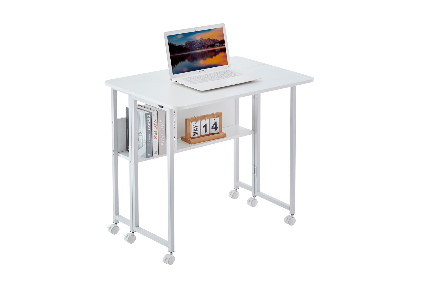Folding Desk Small Foldable Desk for Small Space, 31.5 Inches Writing Computer Desk in Study, Home Office Foldable Office Desk for Bedroom 80*58,white image 8