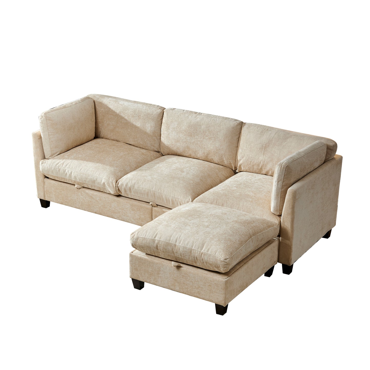 96.5" Sectional Couch for Living room, Upholstered Soft Chenille Fabric Sofa, 3-Seater with One Ottoman L Shape Sofa Light Coffee image 11