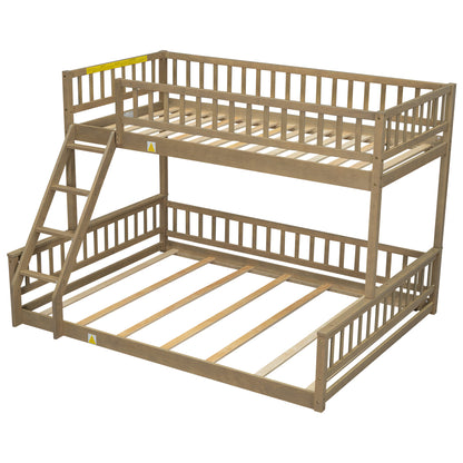 Twin XL over Queen Bunk Bed with Ladder and Guardrails, Walnut image 11