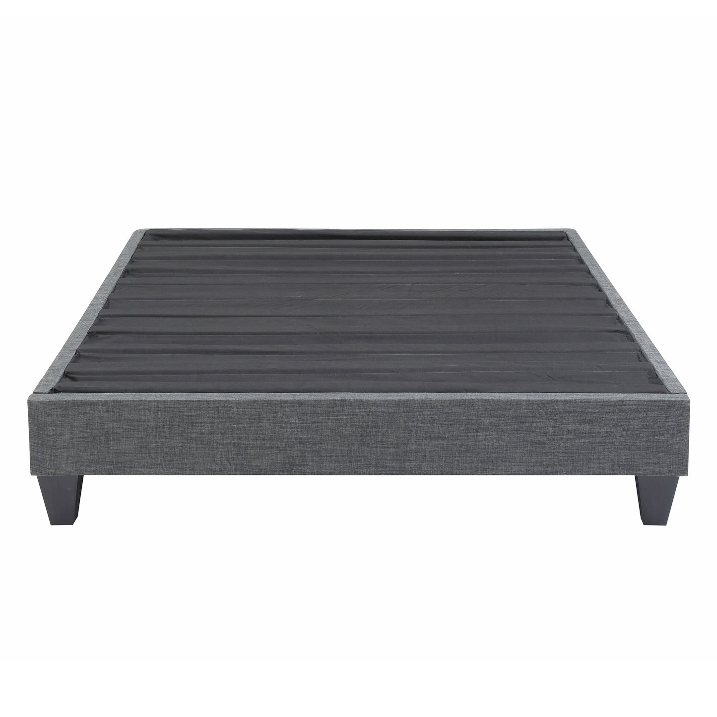 Contemporary Grey Upholstered Platform Bed, Polyester Fabric Bed Frame, Reinforced Support Geometric Foot Platform Bed No Box Spring Needed, Easy Assembly,Queen image 1