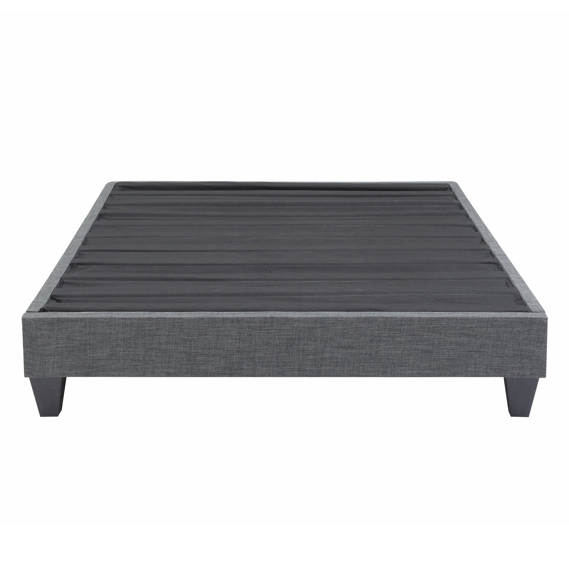 Contemporary Grey Upholstered Platform Bed, Polyester Fabric Bed Frame, Reinforced Support Geometric Foot Platform Bed No Box Spring Needed, Easy Assembly,Queen image 1