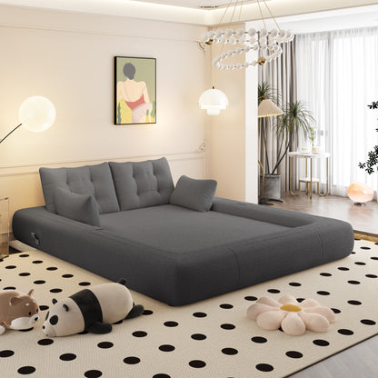 Human Dog Bed, Lazy Sofa Couch, 78.7" Multi-Functional Foldable Sofa Bed, 3-in-1 Sherpa Fleece Fabric Foam-Filled Sleeper Sofa Bed for Living Room,Guest Bed,Playroom,GREY image 3